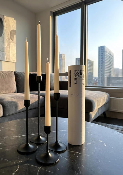 10" Classic Taper Candles, Ivory, 4-Pack, 7-8 Hours Long Burning, Unscented Tall Candlesticks4
