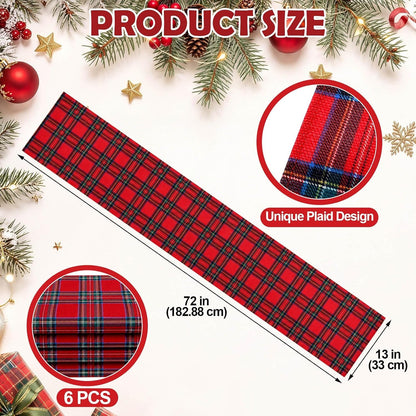 6 Pcs Red Christmas Tartan Plaid Table Runner 13 X 722