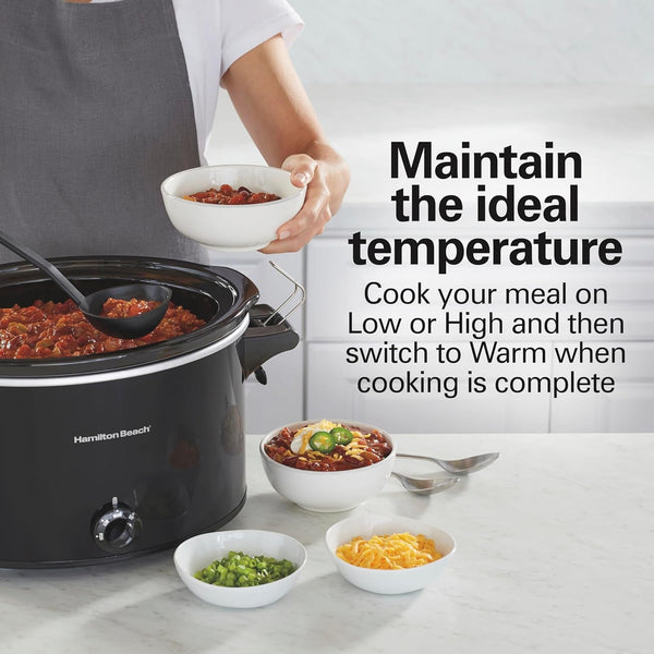 Stay or Go Extra Large 10 Quart Portable Slow Cooker | 3 Heat Settings | Lid Lock for Mess-Free Travel | Dishwasher-Safe Stoneware Crock & Glass Lid | Black | 33195G5