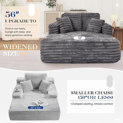 Oversized Chaise Lounge Indoor, Modern Plush Faux Fur Fabric Deep Seat Boneless Memory Foam Sleeper Chaise Lounge Sofa Chair with Pillows for Living Room Bedroom Studio, No Assembly Couch, Grey8