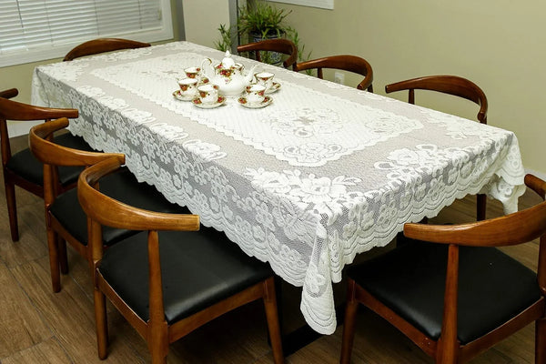 White Lace Tablecloth Rectangular for Rectangle Table Crochet Lace Tablecloths Oblong Table Covers Christmas Lace Tablecloth 60"X104" for Kitchen Wedding Party Decoration3