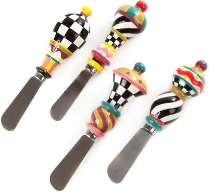 MACKENZIE-CHILDS Jubilee Canapé Knife Set | Hand-Applied Design, Made from Stainless Steel with a Dolomite Handle, Charcuterie Knives, 1.5" W X 5.5" L (Each), Set of 41