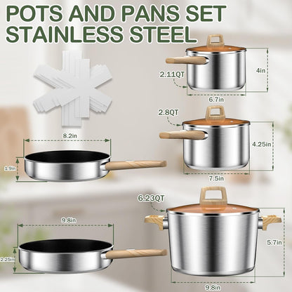 Stainless Steel Cookware Set 13PCS, Pots and Pans Set, Induction Cookware, Kitchen Cooking Set, Heavy Duty, Tri-Ply Base, Dishwasher Safe2