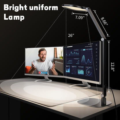 LED Desk Lamp for Home Office, Soft Edge-Lit Design, Modern Style | Professional Eye-Caring Diffused Light, Dimmable Computer Light with 30 Modes, Memory & Timer, Flexible Swing Arm Table Lamp6