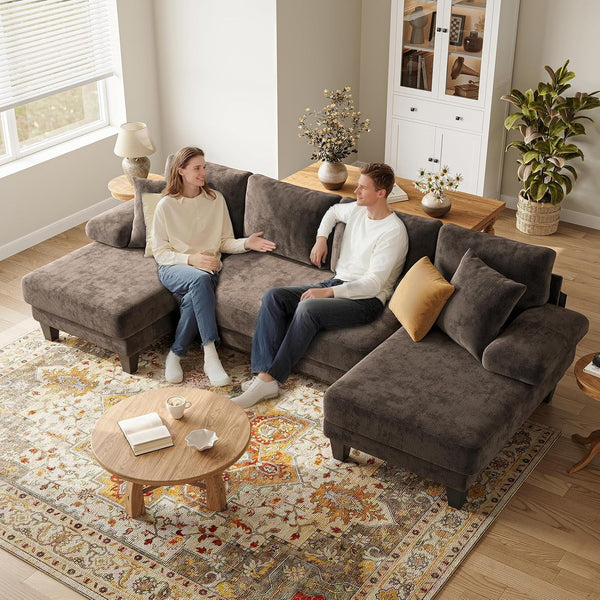 Sleeper Sofa with Pull Out Couch Bed | 112 Inch Couches for Living Room | U-Shaped Convertible Sofa Bed | Chenille Brown6