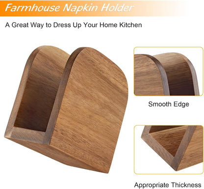 Acacia Wood Napkin Holder for Table, Wooden Upright Napkin Holders for Kitchen, Standing Napkin Dispenser for Kitchen Dining Room Party Cocktail Outdoor Use5