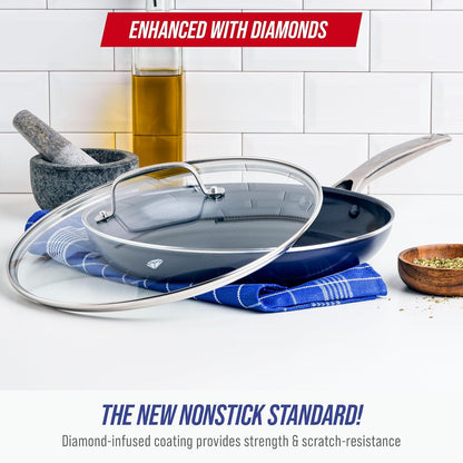 12" Diamond Ceramic Nonstick Frying Pan Skillet with Lid, Blue | Pfas-Free Ceramic Nonstick, Dishwasher & Oven Safe, Stay Cool Handle, Durable Metal Utensil Safe, Egg & Omelet Pan2