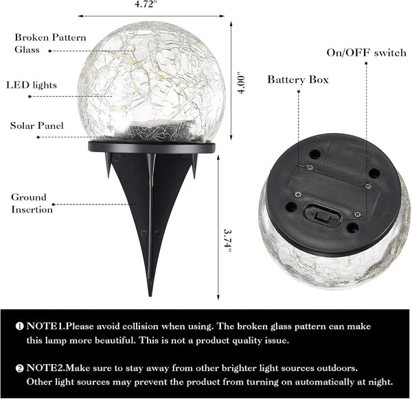 4.7 Inch Solar Globe Lights Outdoor - Waterproof Cracked Glass Balls for Lawn Patio Yard Backyard Decorations, Warm Yellow Solar LED Lights with Easy Installation,Durable Design (4 Pcs)6