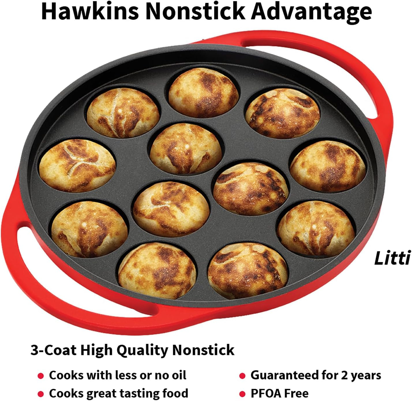 futura-24-cm-inside-diameter-appe-pan-26-cm-outer-diameter-non-stick-paniyaram-maker-with-glass-lid-12-cups-paniyarakkal-litti-kuzhi-paniyaram-ponganalu-red-nape24g