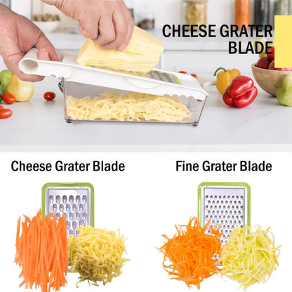 Cheese Grater with Container,5 in 1 Mandoline Slicer for Kitchen,Multi Purpose Vegetable Slicer, Easy to Clean Vegetable Chopper,Cheese Shredder,Julienne Slicer and Peeler3