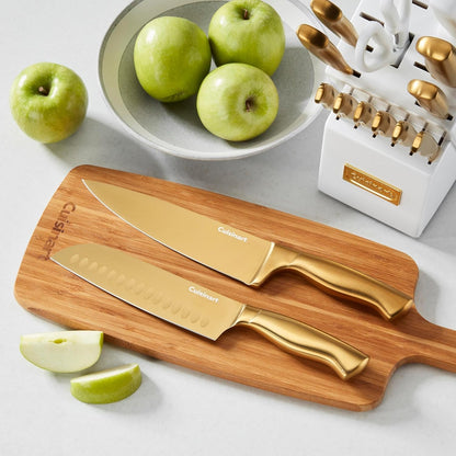 Professional Block Knife Set, 15Pc Cutlery Knife Set with Steel Blades for Precise Cutting, Lightweight, Stainless Steel, Durable & Dishwasher Safe (White/Gold)5