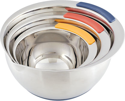 Curry Kitchenware Pantryware Stainless Steel Nesting Mixing Bowls, 3-Piece Set, Silver with Color Accent Handles16