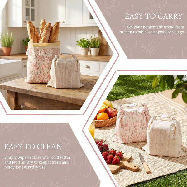 Beeswax Bread Bags for Homemade Sourdough, XL 2 Pack Reusable Bags | 100% Cotton with Beeswax Lining, Secure Lock Closure, Keeps Bread Fresh & Crust Crisp, Plastic Bag Alternative6