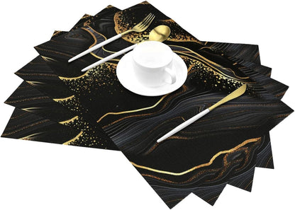 Black Gold Marble Texture Placemats Set of 4, Black Table Mats2