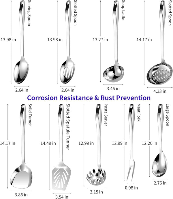 304 Stainless Steel Kitchen Utensil Set - 9Pcs Cooking Utensils, Metal Kitchen Utensil Spatula Sets Cookware,High Temperature Resistance Kitchen Tool Set for Hanging Dishwasher Safe（Silver）3