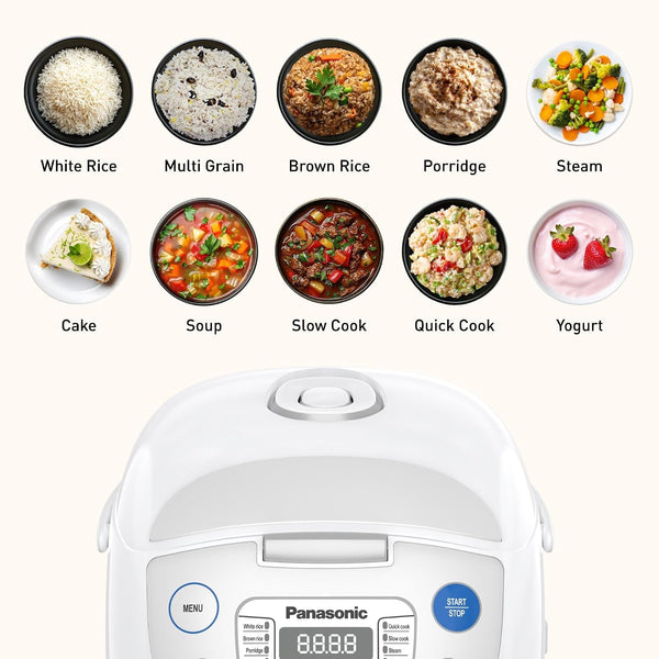 Panasonic SRZC123L Rice Cooker, 6-Cup Uncooked/12-Cup Cooked, Fuzzy Logic Microcomputer, Thick Non-Stick Aluminum Pan, Detachable Inner Lid, 10 Programs, Auto Keep Warm, Keep Warm, White8