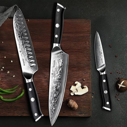 Damascus Knife Set, Japanese Super Steel 3 PCS Damascus High Carbon Professional Ultra-Sharp Kitchen Chef Knife Set with G10 Handle Gift Box8