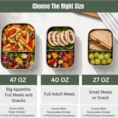 Flexibento - 40 OZ Set -Leak Proof Stainless Steel Lunch Box Containers, Lunch Containers with Silicone Lids,Steel Bento Box,Metal Lunch Box, Vanilla Set of 3, 1 * 40OZ + 2 * 9 OZ7