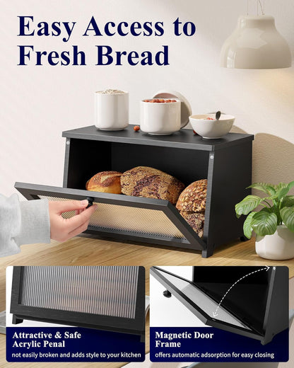 Wooden Bread Box for Kitchen Countertop, 1-Tier, Black5