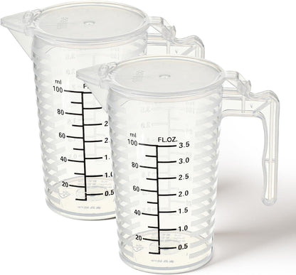 100Ml Plastic Graduated Beaker, 2 Pack Liquid Measuring Cup with Handle with Lid, Measuring Pitcher Measure Containers for Liquid Mixing, Pet Food, Motor Oil, Laboratory, Kitchen1
