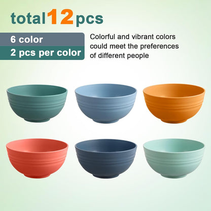 12 Pcs Unbreakable Cereal Bowls Set, 26 Oz Wheat Straw Bowls Set, Microwave & Dishwasher Safe Rice Bowls for Kitchen, Reusable Plastic Bowls for Soup, Salad and Snack, BPA Free, Multicolor3