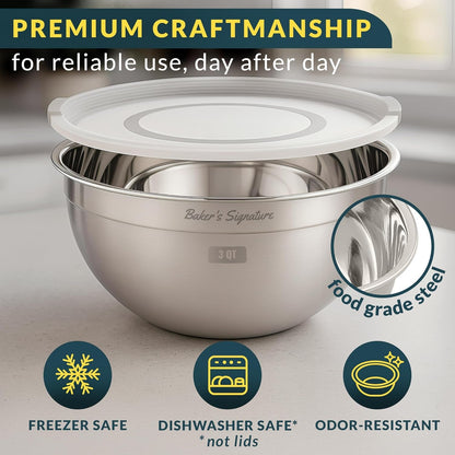 Stainless Steel Mixing Bowls with Lids Set of 5, Nesting Metal, 0.5-5 Qt3