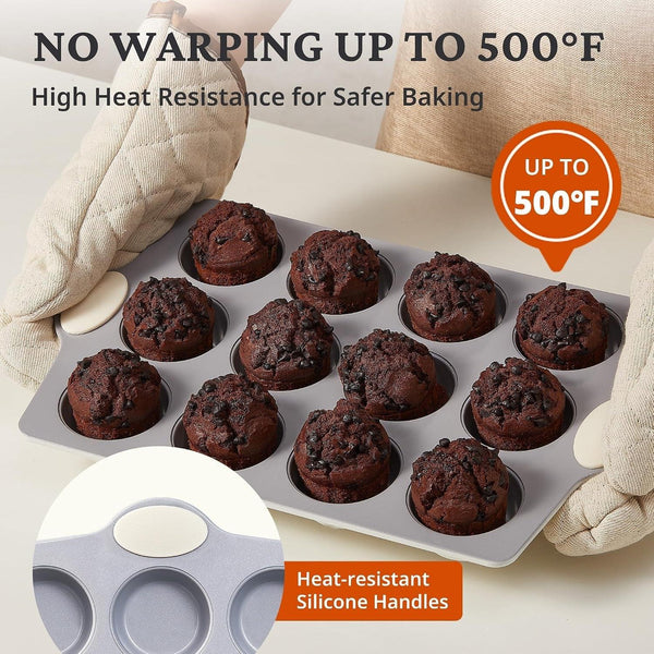 12-Cup Ceramic Nonstick Muffin Pan & Cupcake Tin, Cream White | Healthy, Non-Toxic Ceramic Nonstick, Easy Release, Quick Cleanup, PFAS/PFOA Free, Heavy-Duty Rust-Resistant Aluminized Steel8