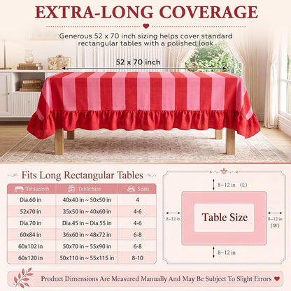 Striped Ruffled Tablecloth 70 X 52 Inches Boho Pink Red Striped Decorative Table Cover Rectangle Cotton Linen Table Cloth for Home Dining Kitchen Wedding Birthday Party2