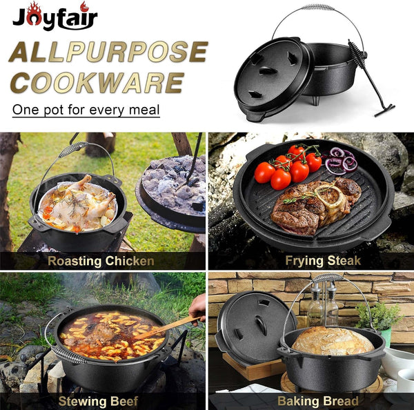 Pre-Seasoned Cast Iron Camp Dutch Oven with Accessories, 5QT Pot | Open Fire Camping Cookware with 2QT Skillet Lid for Outdoor Campfire Cooking - Baking Sourdough Bread, Oven Safe6