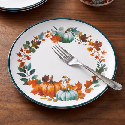12-Piece Melamine Dinnerware Set for 4, Fall Pumpkin Plates and Bowls8