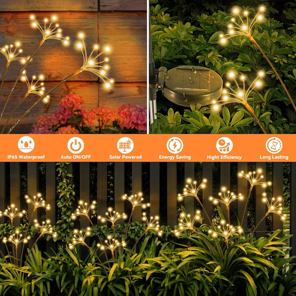 Solar Garden Lights 2 Pack Waterproof Solar Swaying Starburst Light Outdoor Lights for Yard Patio Walkway Pathway Party Wedding Christmas Decoration, Warm White5