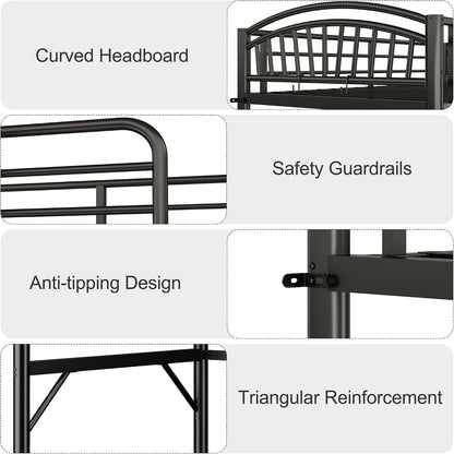 Metal Loft Bed Twin Size, Heavy Duty Loft Bed with Bedside Caddy, EVA Anti-Slip Ladder with Sturdy Guardrails, Space-Saving Twin Size Loft Bed for Teens & Adults for Bedroom Dorm (Black)6