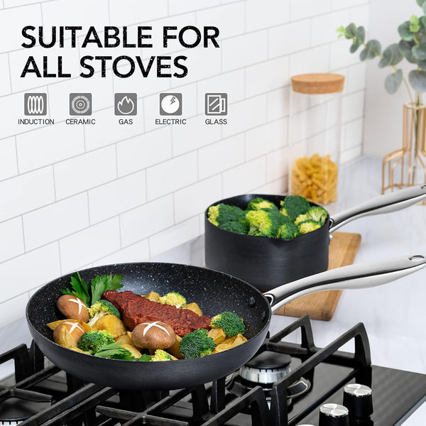 Hard Anodized Cookware Set - 10 Pcs Non Stick Pots and Pans Set with Granite Interior, Induction Cookware Set with Steamer Insert6