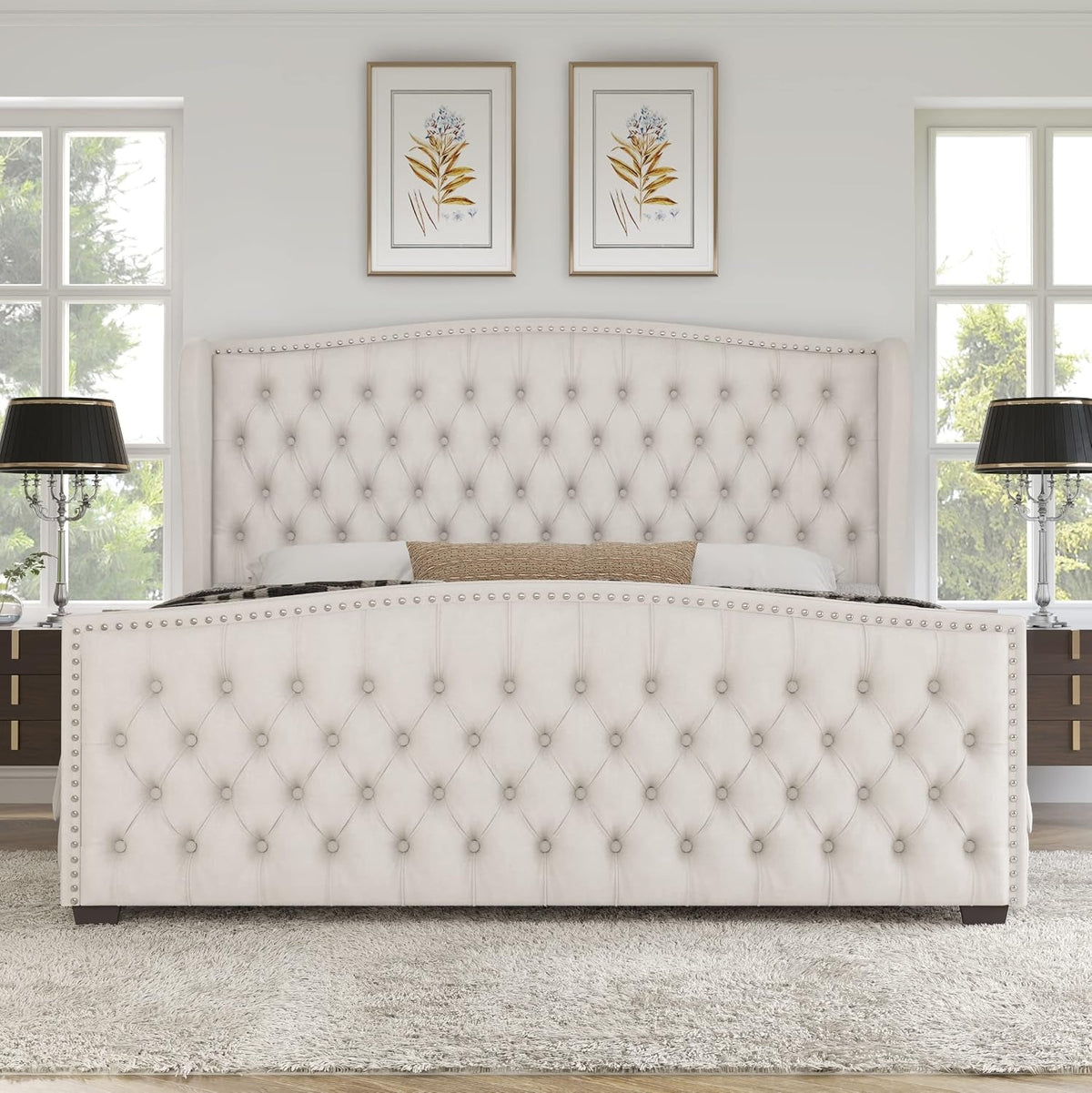 queen-size-bed-frame-with-velvet-upholstered-wingback-headboard