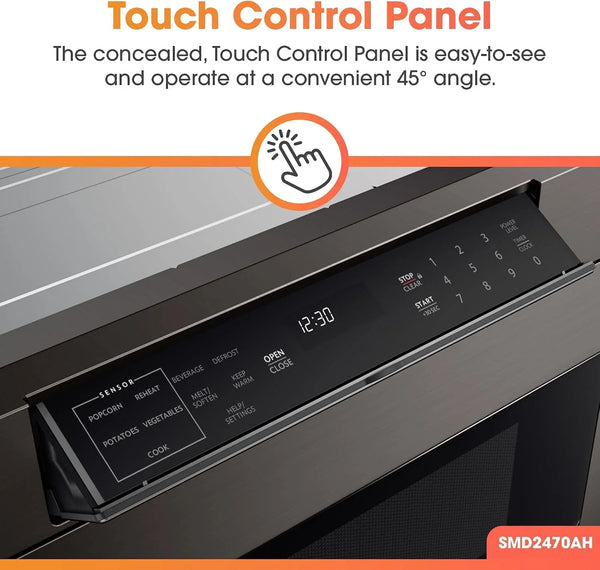 SMD2470AH Microwave Drawer Oven, 24-Inch, 1.2 Cubic Feet, 950 Watt, Concealed Control Panel with Digital LCD Display, Black Stainless Steel4