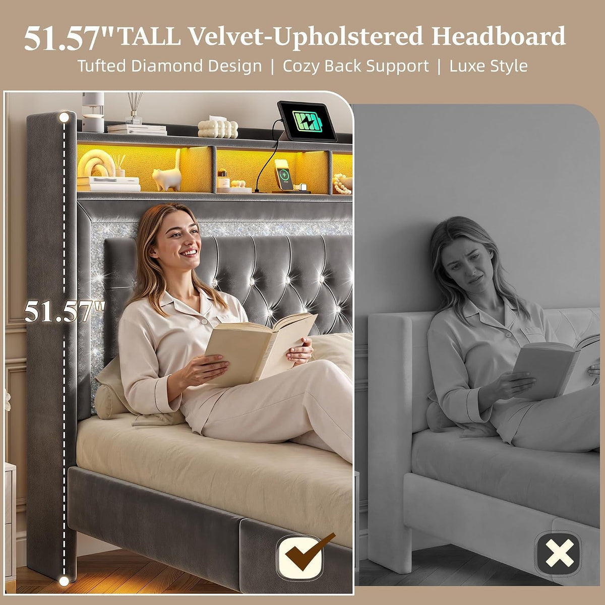 king-floating-bed-frame-charging-station-led-lights-grey