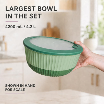 Plastic Mixing Bowls with Lids, 8-Piece Airtight Leak-Proof Nesting Bpa-Free Prep Bowl Set for Kitchen & Food Storage, 500Ml, 1300Ml, 2600Ml & 4200Ml, Microwave & Dishwasher Safe (Green)4