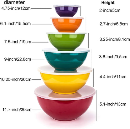 Melamine Mixing Bowls with Lids - 6 Piece Melamine Bowls and 6 Piece Plastic Lids, Multicolor5
