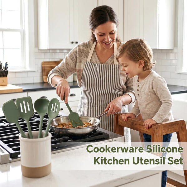 Silicone Kitchen Cooking Utensils Set – 5Pcs Extra Long & Thick Heat Resistant Kitchen Gadgets, BPA Free Non-Stick Cook Tools for Food Prep, Frying, Serving and Basting4