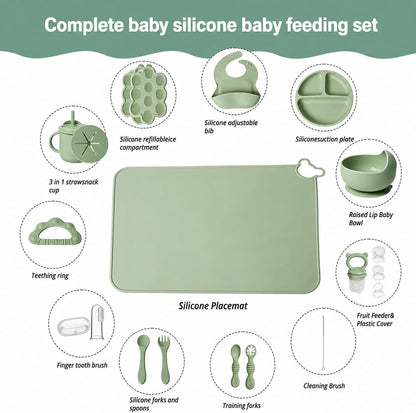 19 Pcs Silicone Baby Feeding Set Eating Essentials for Newborn | Toddler Plates and Bowls Set with Bib Sippy Cup Fruit Feeder Freezer Tray Fork & Spoon Infant Led Weaning Supplies Utensils5