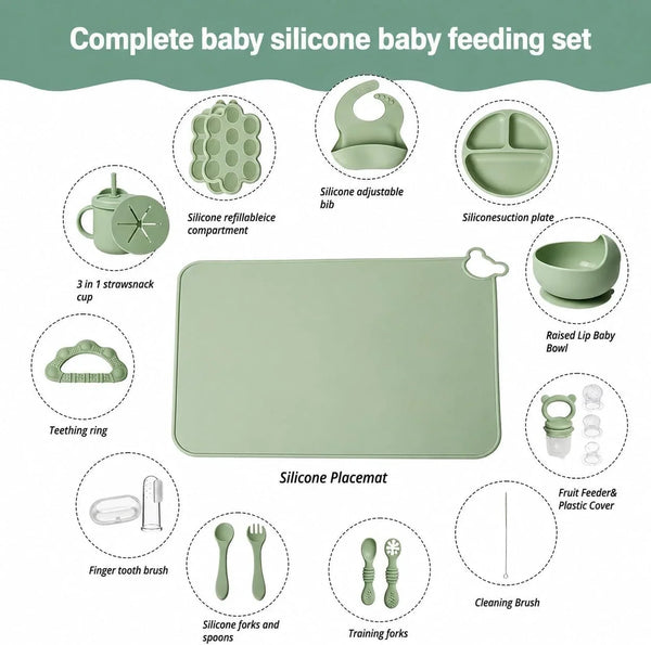 19 Pcs Silicone Baby Feeding Set Eating Essentials for Newborn | Toddler Plates and Bowls Set with Bib Sippy Cup Fruit Feeder Freezer Tray Fork & Spoon Infant Led Weaning Supplies Utensils5
