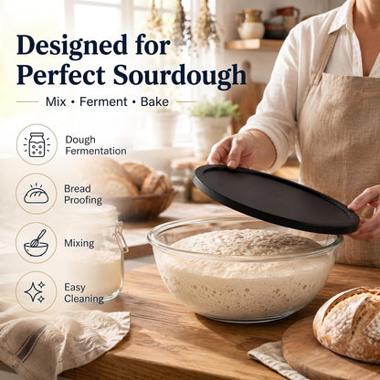 6.2QT Glass Sourdough Proofing Bowl with Lid, Large Mixing Bowl for Bread Dough Fermentation, Clear Borosilicate Glass Bowl for Baking, Salad, Meal Prep & Food Storage4