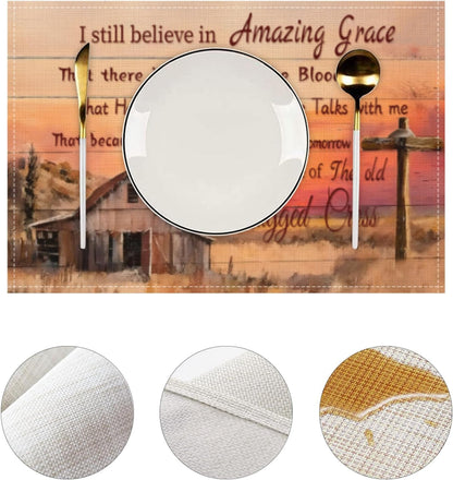 Christian Placemats Set of 4,Bible Verse Scripture Table Mats Place Mats for Kitchen Dining Table Decoration, Christian Home Decor 12X18 Inch4