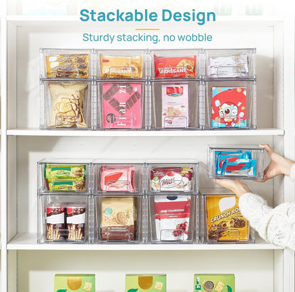 Clear Stackable Storage Drawers, 4 Pack Kitchen Cabinet Set4