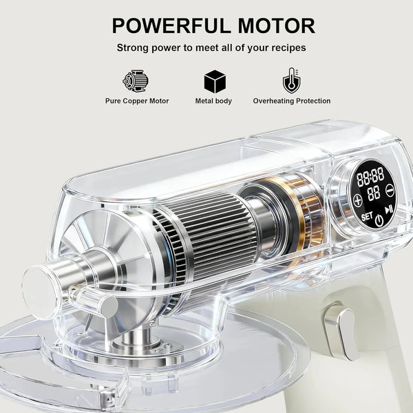 8.45 QT All Metal Stand Mixer,10 Speed Large Capacity Kitchen Mixer with Digital Timer & Tilt-Head, Electric Mixer with Whisk Dough Hook Mixing Beater for Baking,Cakes,Cookie,Bread,Salad (White)2
