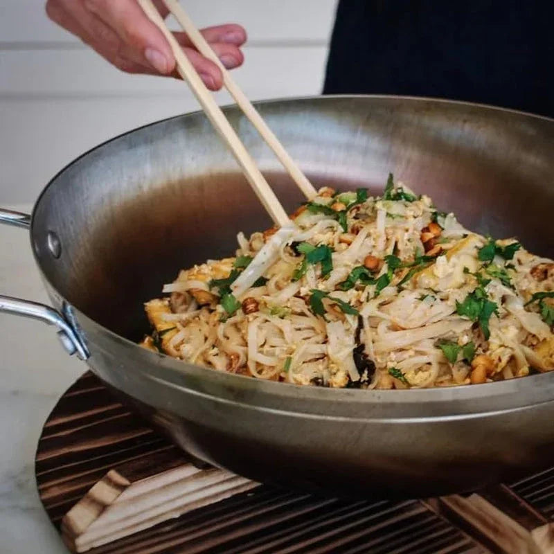 13-carbon-steel-wok-flat-bottom-stir-fry-pan-with-dual-steel-handles-includes-convertible-wood-trivet-lid-pre-seasoned-induction-gas-compatible-professional-grade-cookware
