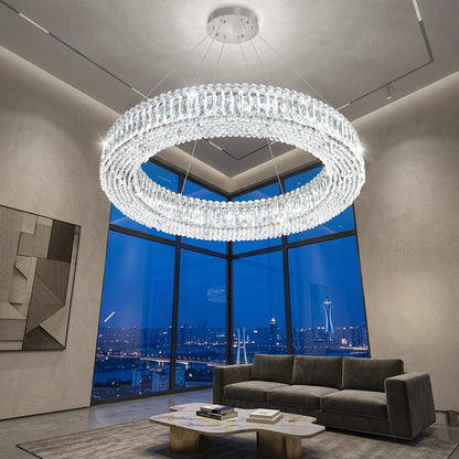 Modern Crystal Chandeliers for Living Room Dimmable LED Pendant Lighting for Dining Room Ring Handing Light Fixture for Bedroom Foyer Silver5