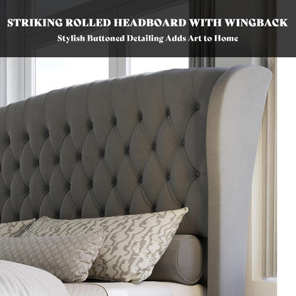 California King Upholstered Sleigh Bed Frame with Headboard4