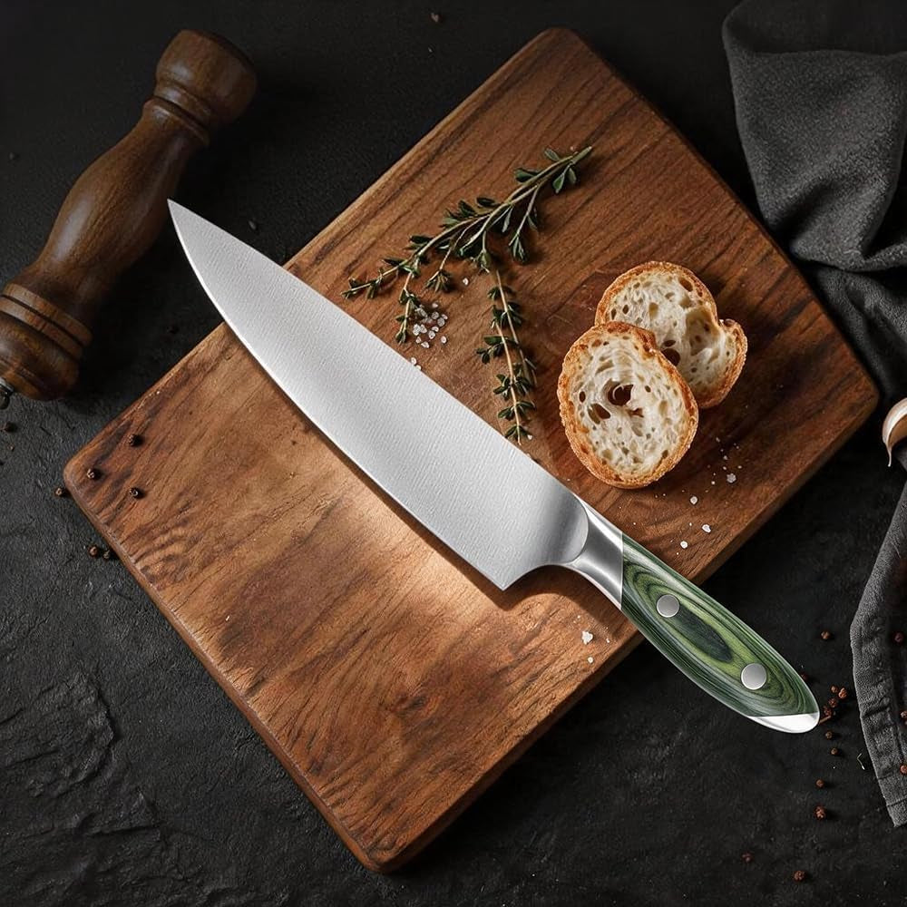8-inch-stainless-steel-kitchen-chef-knife-green-pakkawood-handle