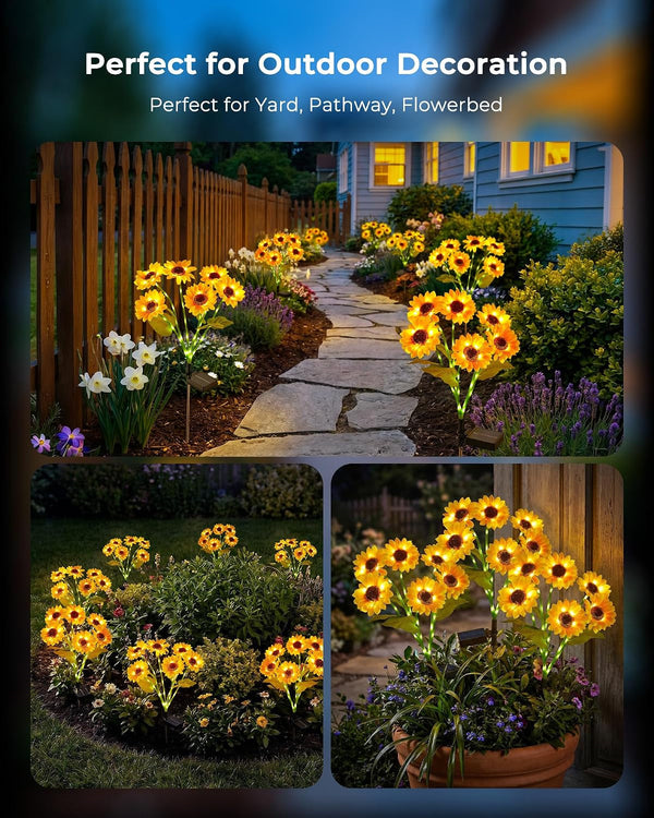 3 Pack 6 Head Solar Sunflower Garden Stake Lights Waterproof7